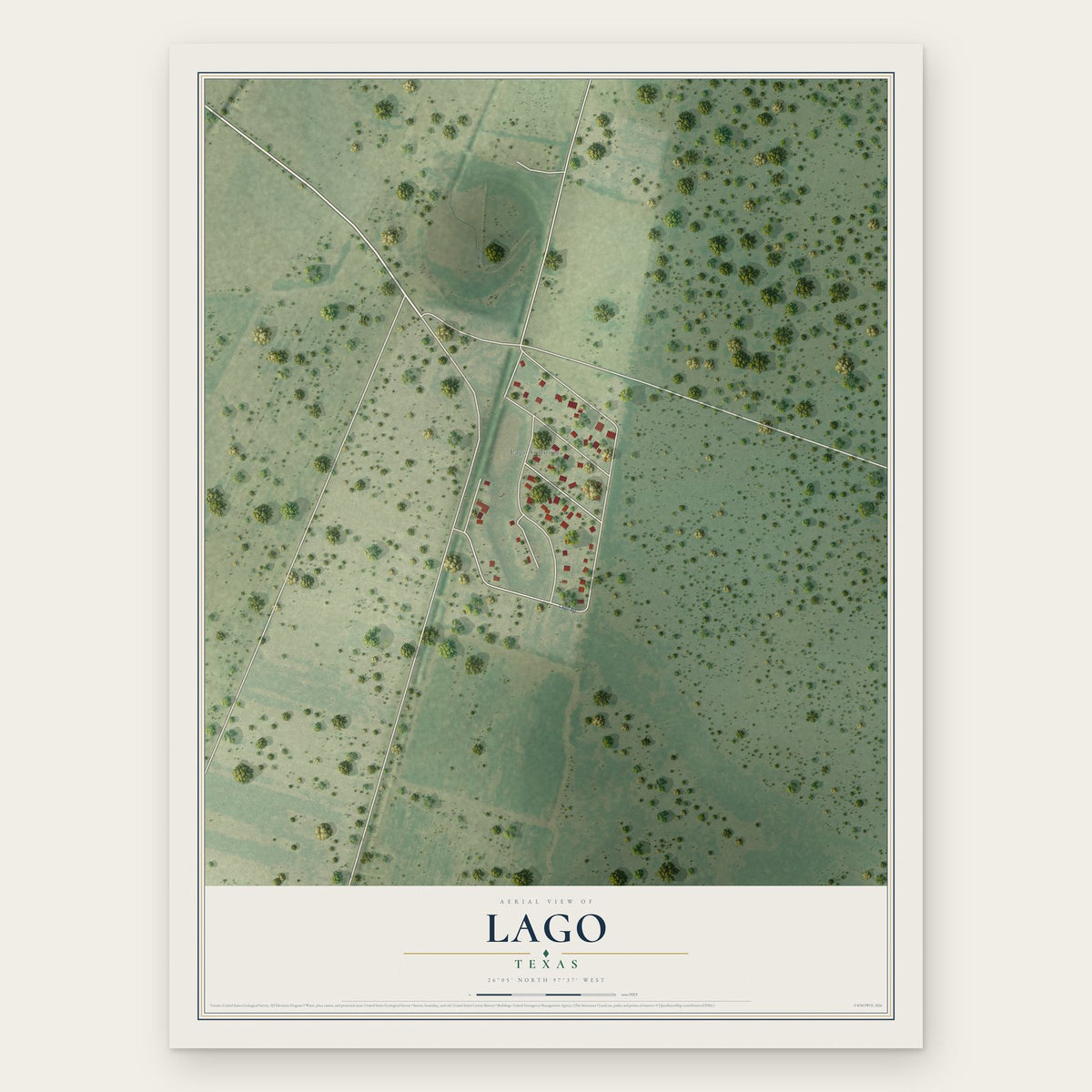 Lago, Texas map print, the full design
