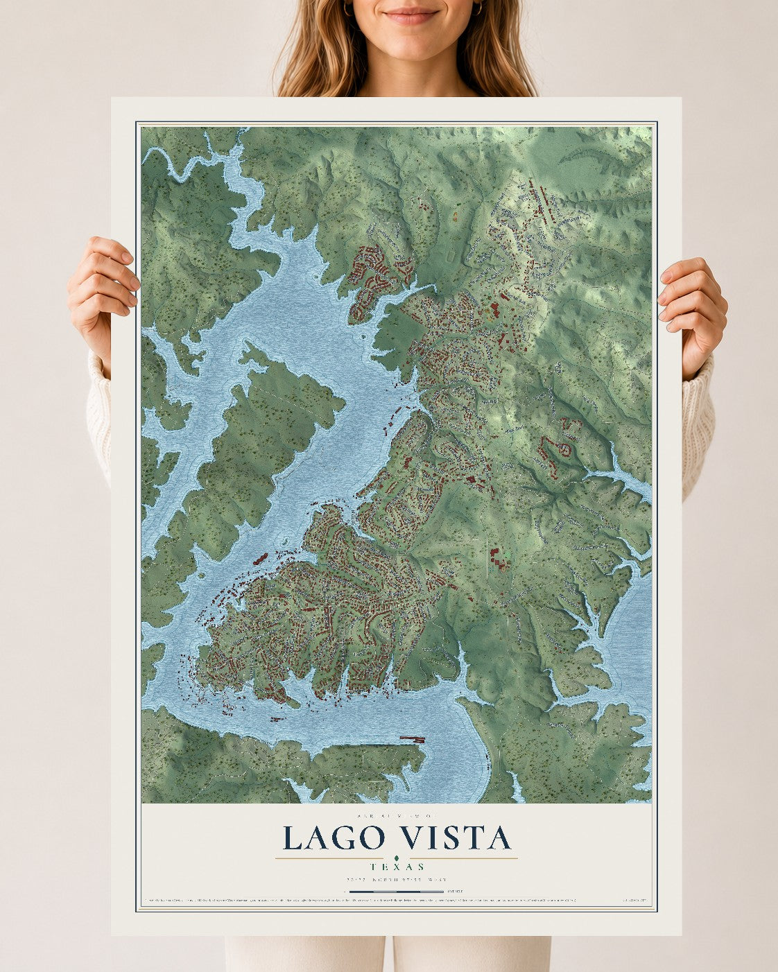 Map of Lago Vista, Texas, 24 x 36 inch unframed archival matte print