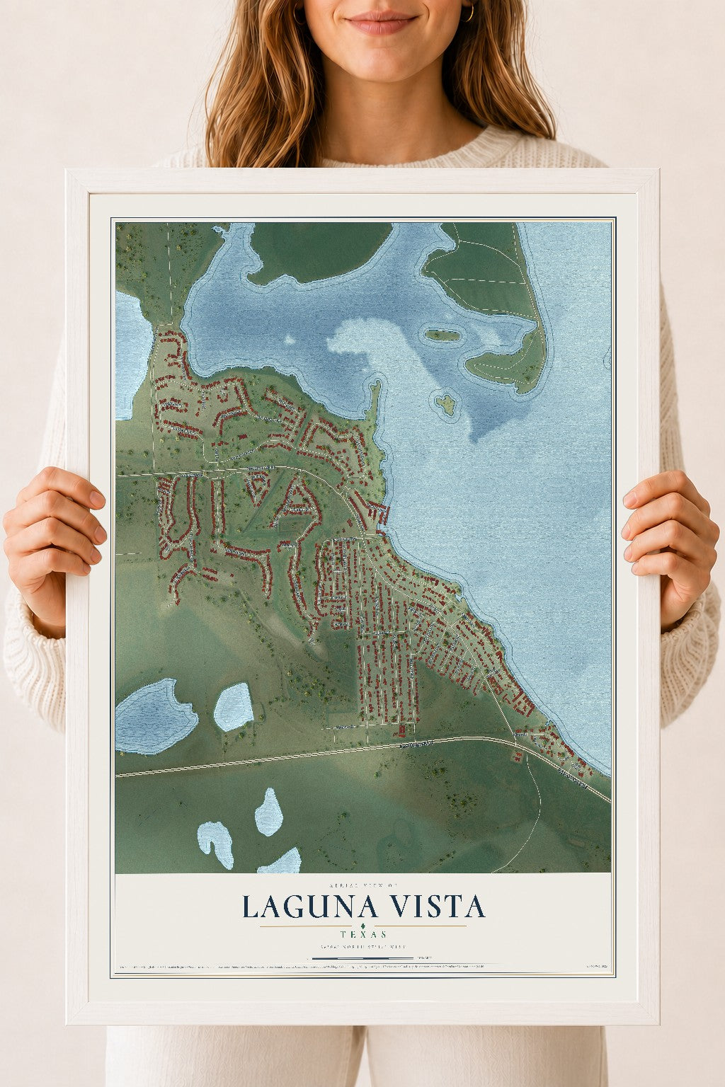 Map of Laguna Vista, Texas, 18 x 24 inch print in a white wood frame