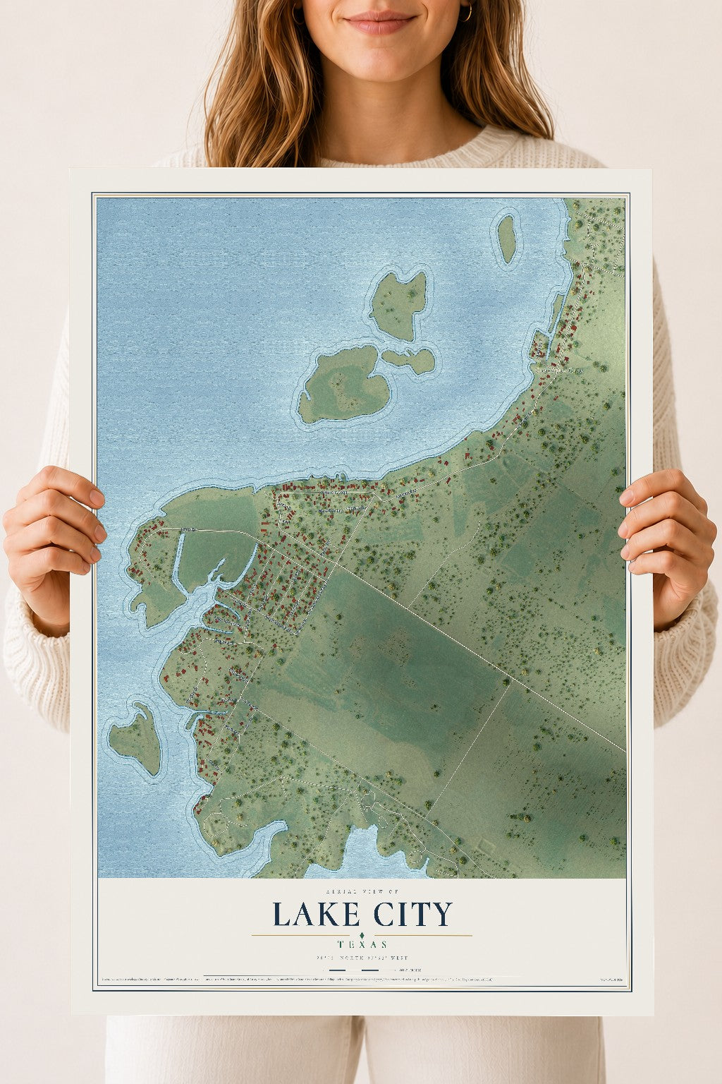 Map of Lake City, Texas, 18 x 24 inch unframed archival matte print