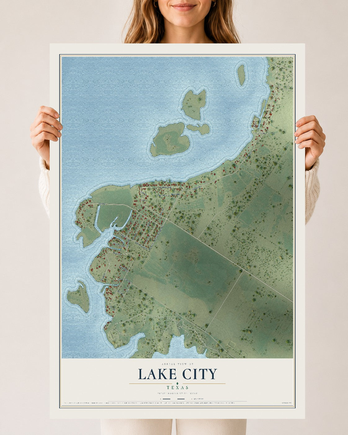 Map of Lake City, Texas, 24 x 36 inch unframed archival matte print