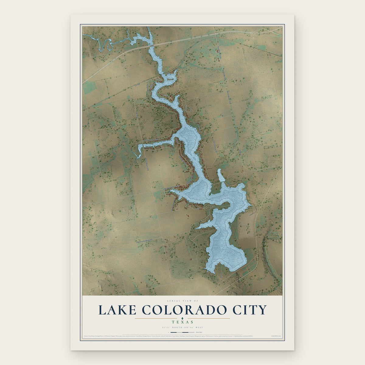 Lake Colorado City, Texas map print, the full design