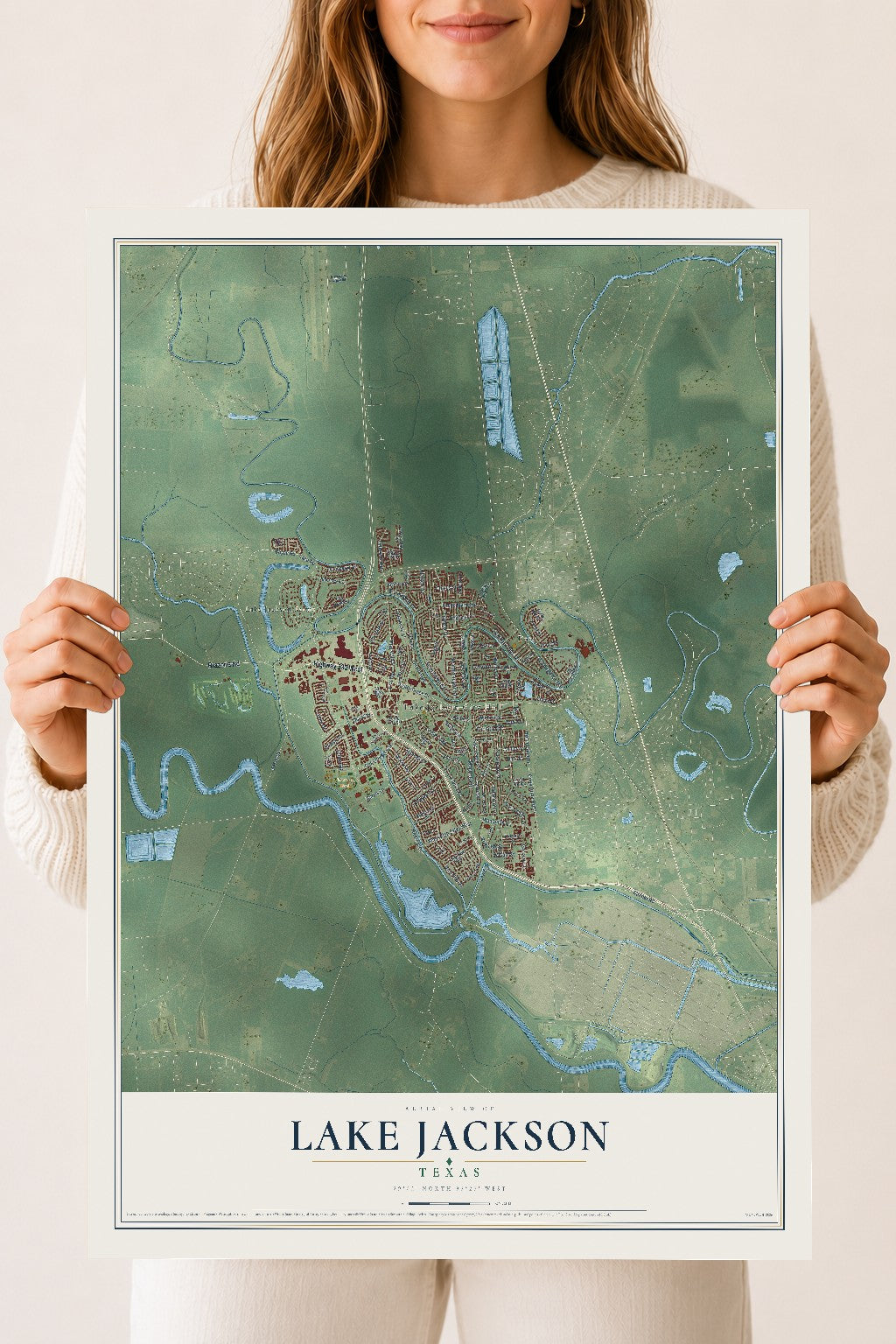 Map of Lake Jackson, Texas, 18 x 24 inch unframed archival matte print