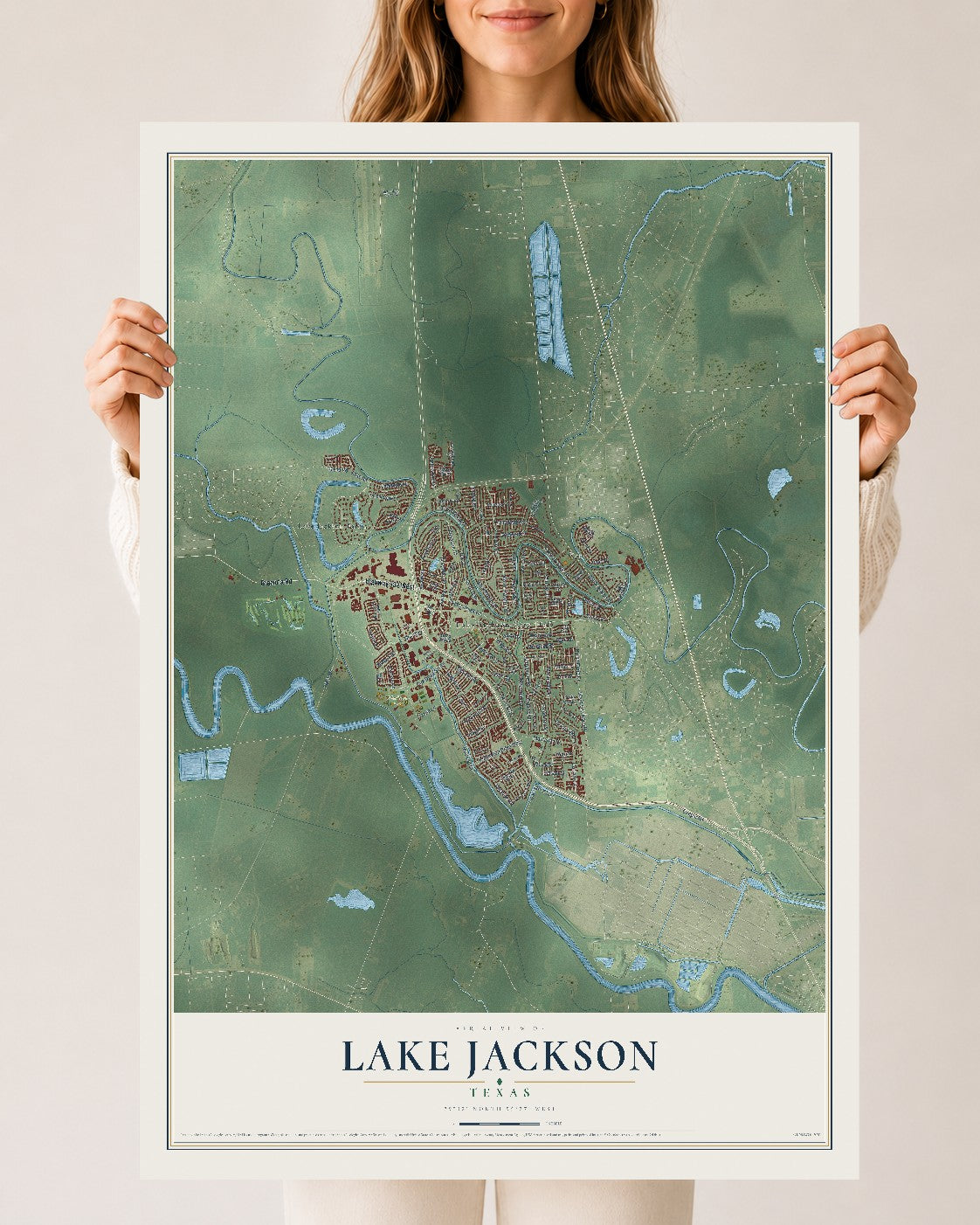 Map of Lake Jackson, Texas, 24 x 36 inch unframed archival matte print