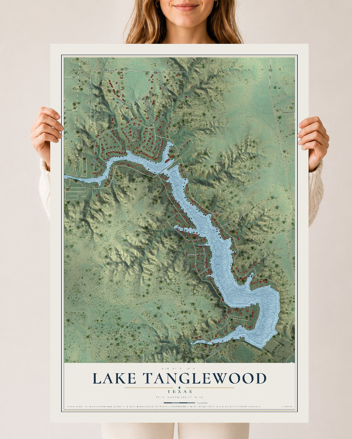 Map of Lake Tanglewood, Texas, 24 x 36 inch unframed archival matte print