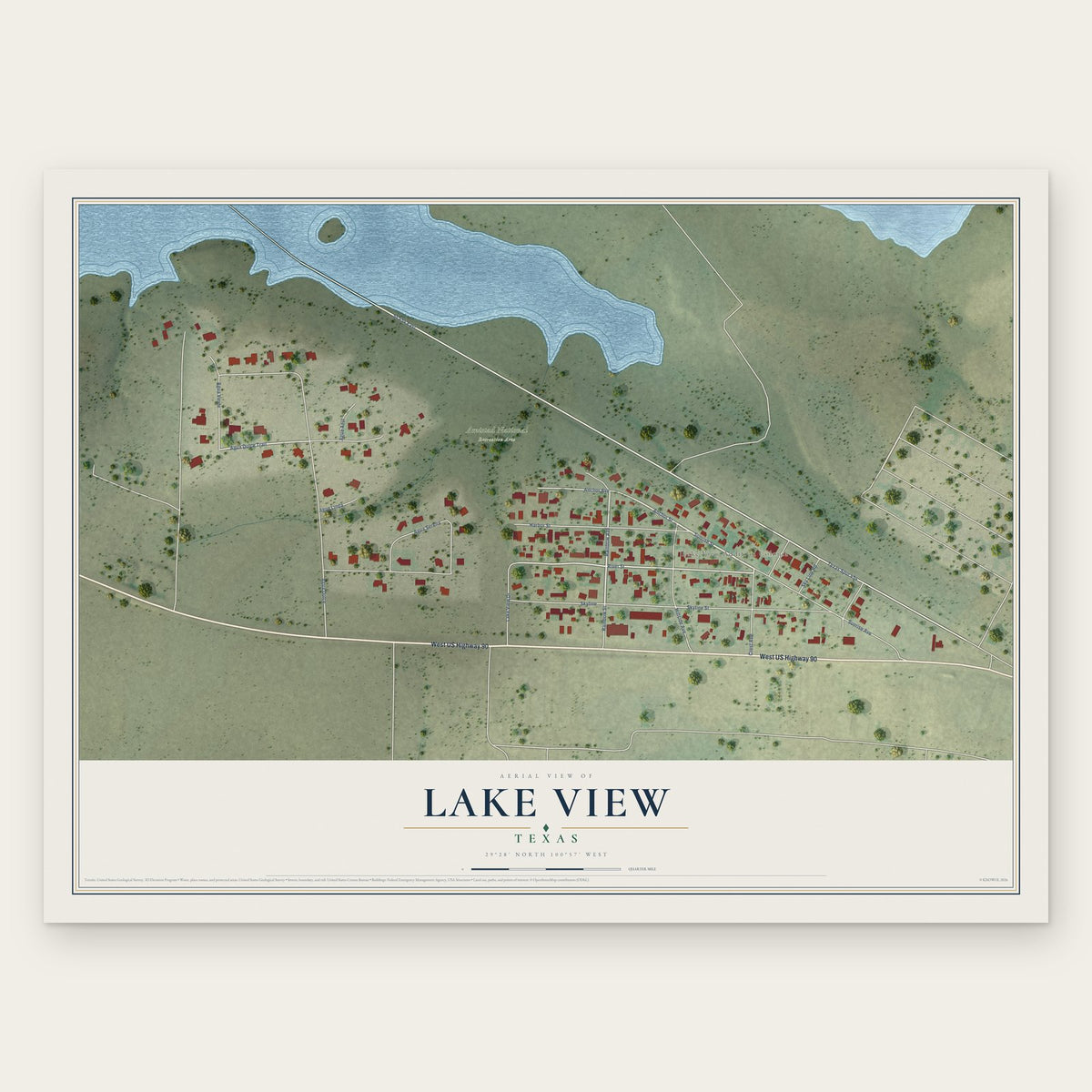 Lake View, Texas map print, the full design