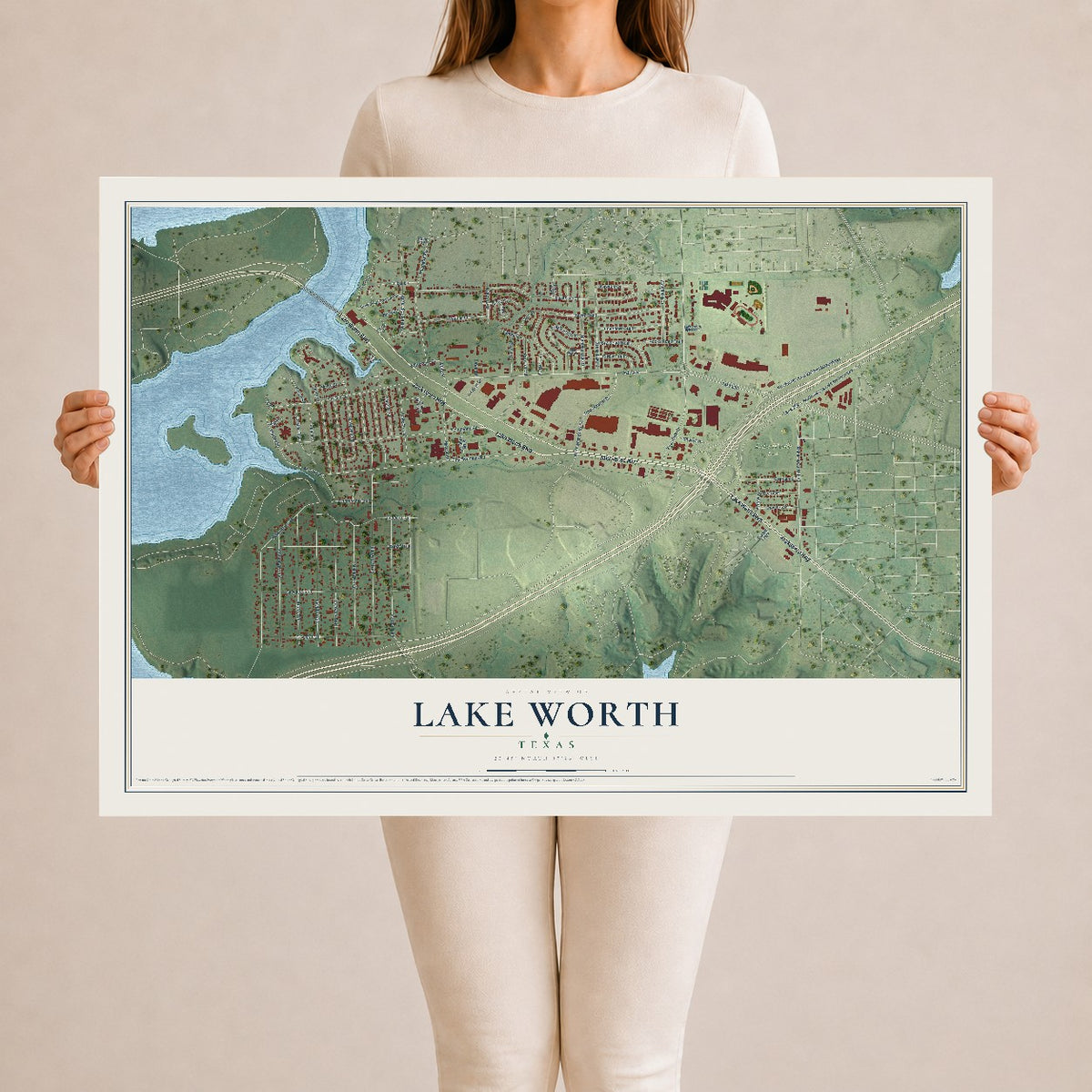 Map of Lake Worth, Texas, 24 x 36 inch unframed archival matte print
