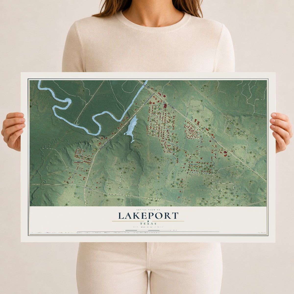 Map of Lakeport, Texas, 12 x 18 inch unframed archival matte print