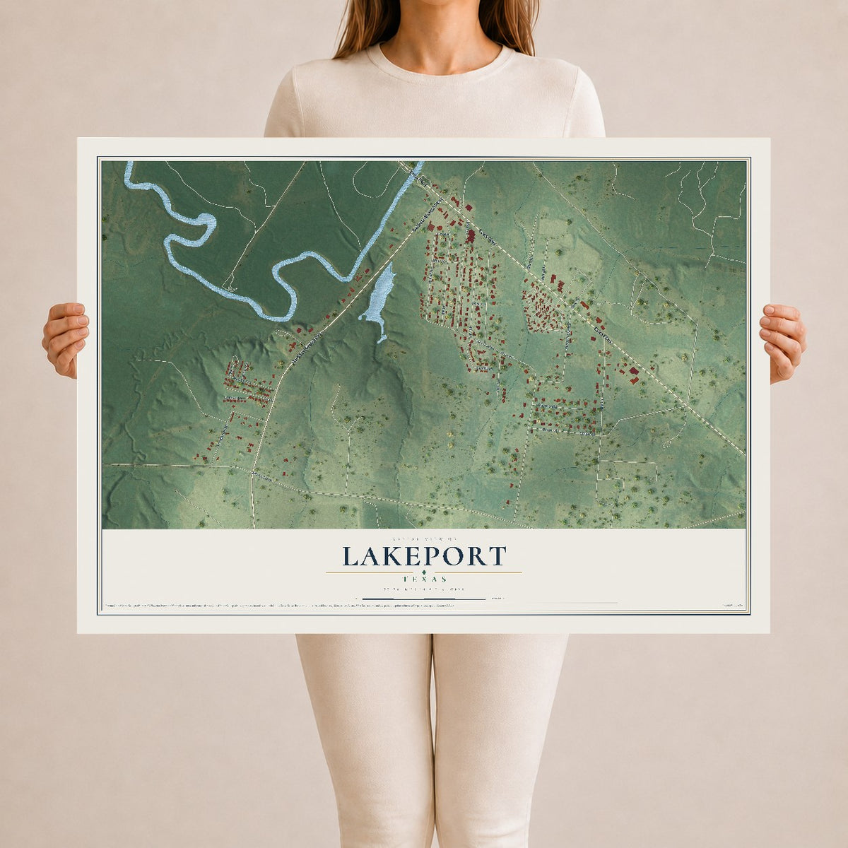 Map of Lakeport, Texas, 24 x 36 inch unframed archival matte print