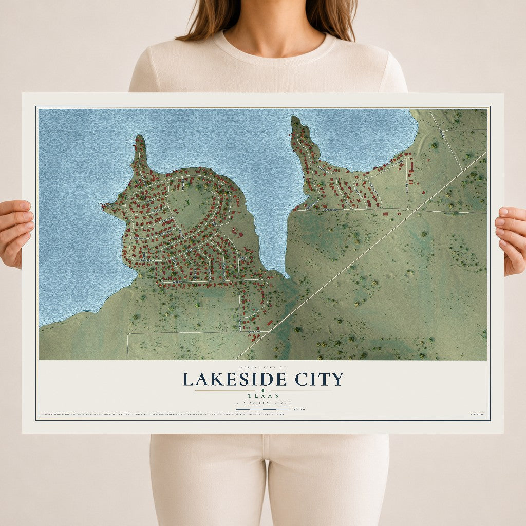 Map of Lakeside City, Texas, 18 x 24 inch unframed archival matte print