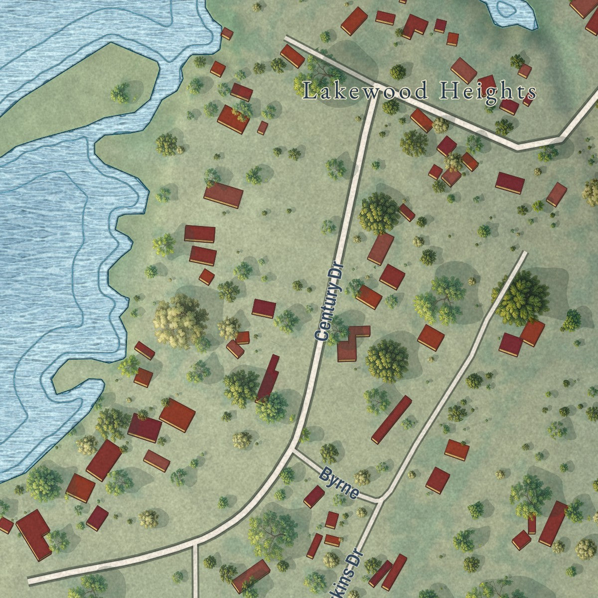 Close-up of the map of Lakeside, San Patricio County, Texas print showing street and building detail