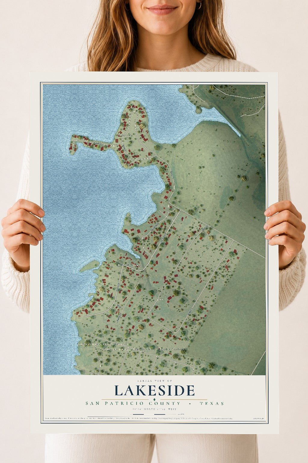 Map of Lakeside, San Patricio County, Texas, 18 x 24 inch unframed archival matte print