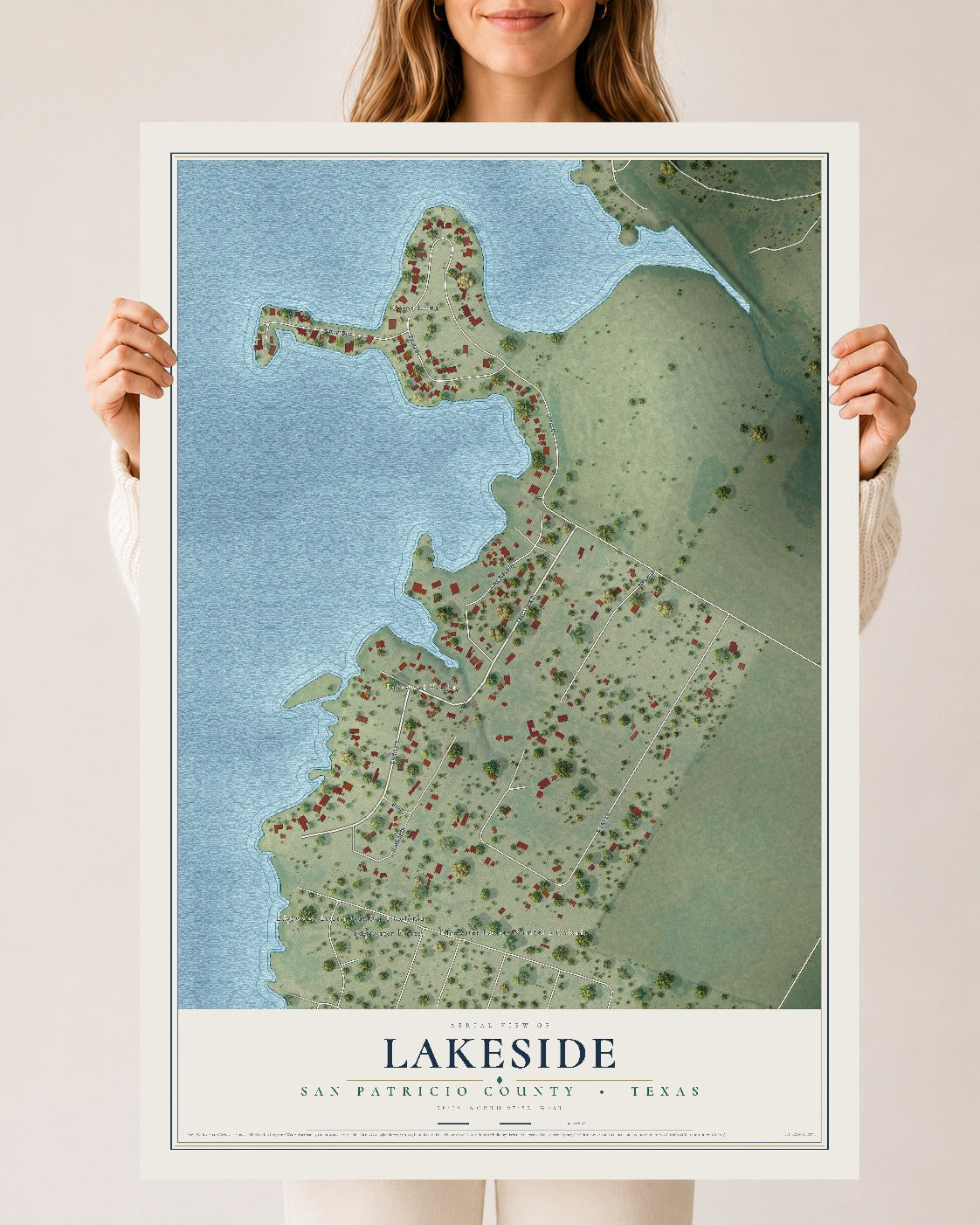 Map of Lakeside, San Patricio County, Texas, 24 x 36 inch unframed archival matte print