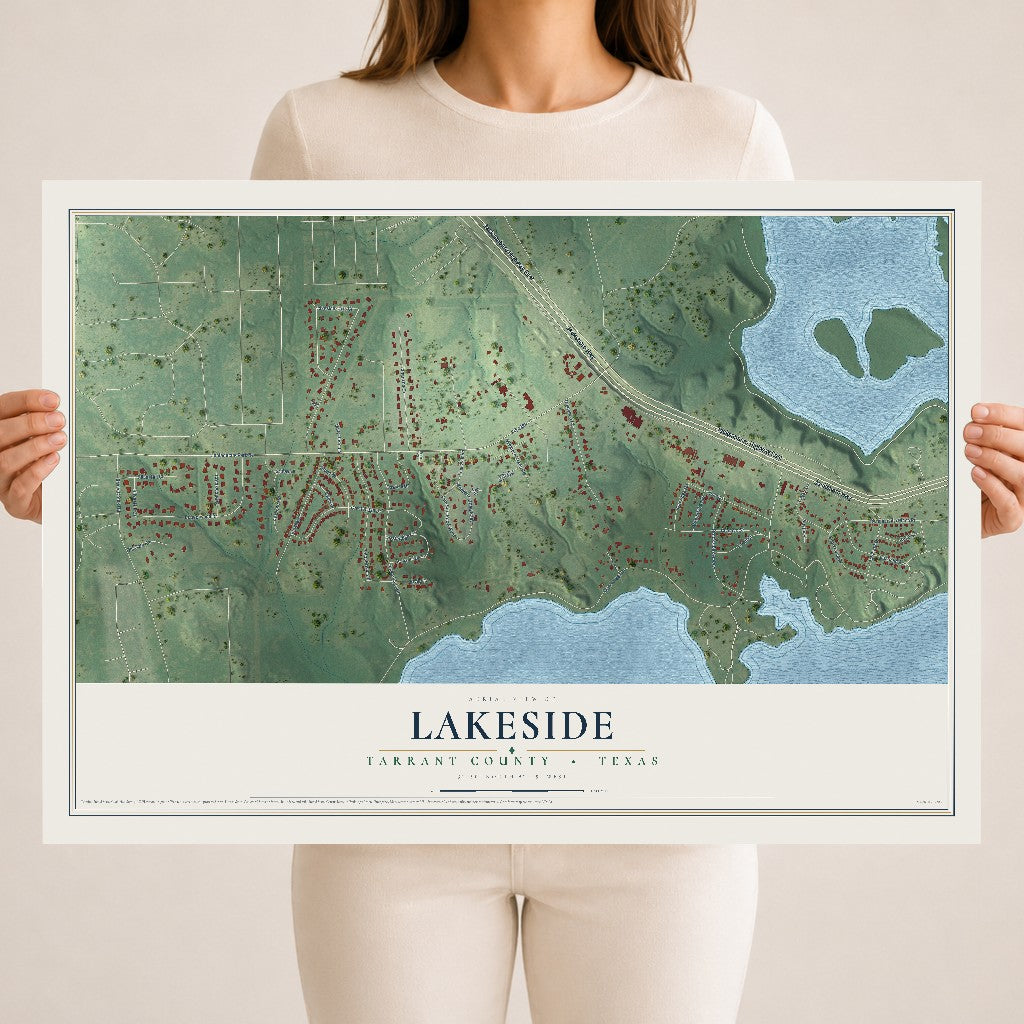 Map of Lakeside, Tarrant County, Texas, 18 x 24 inch unframed archival matte print