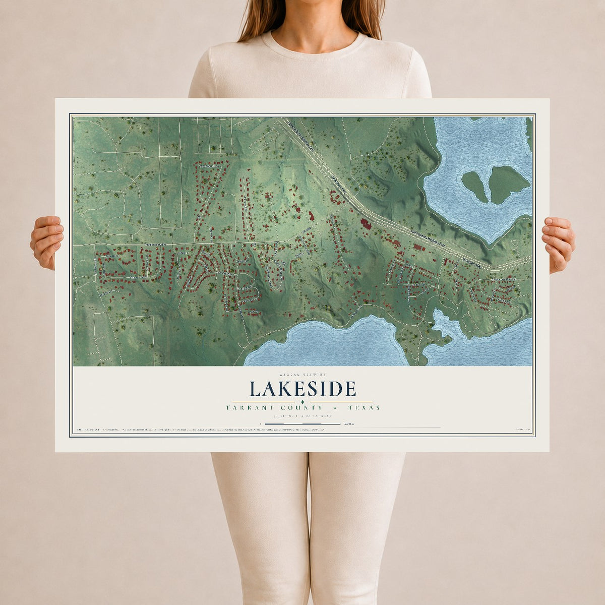 Map of Lakeside, Tarrant County, Texas, 24 x 36 inch unframed archival matte print