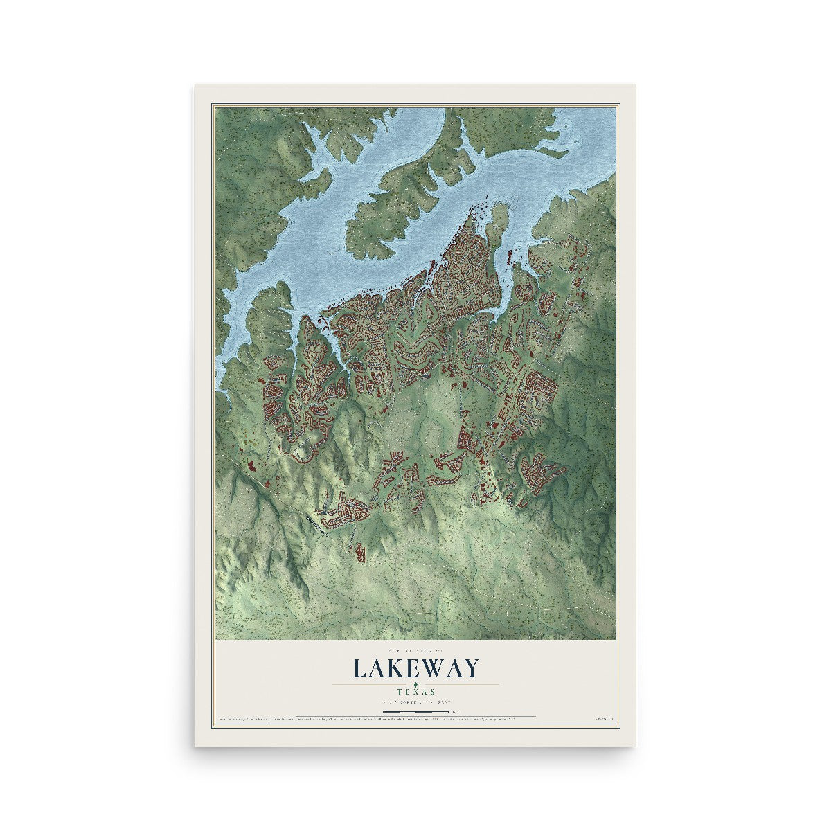 Map of Lakeway, Texas, 12 x 18 inch unframed archival matte print