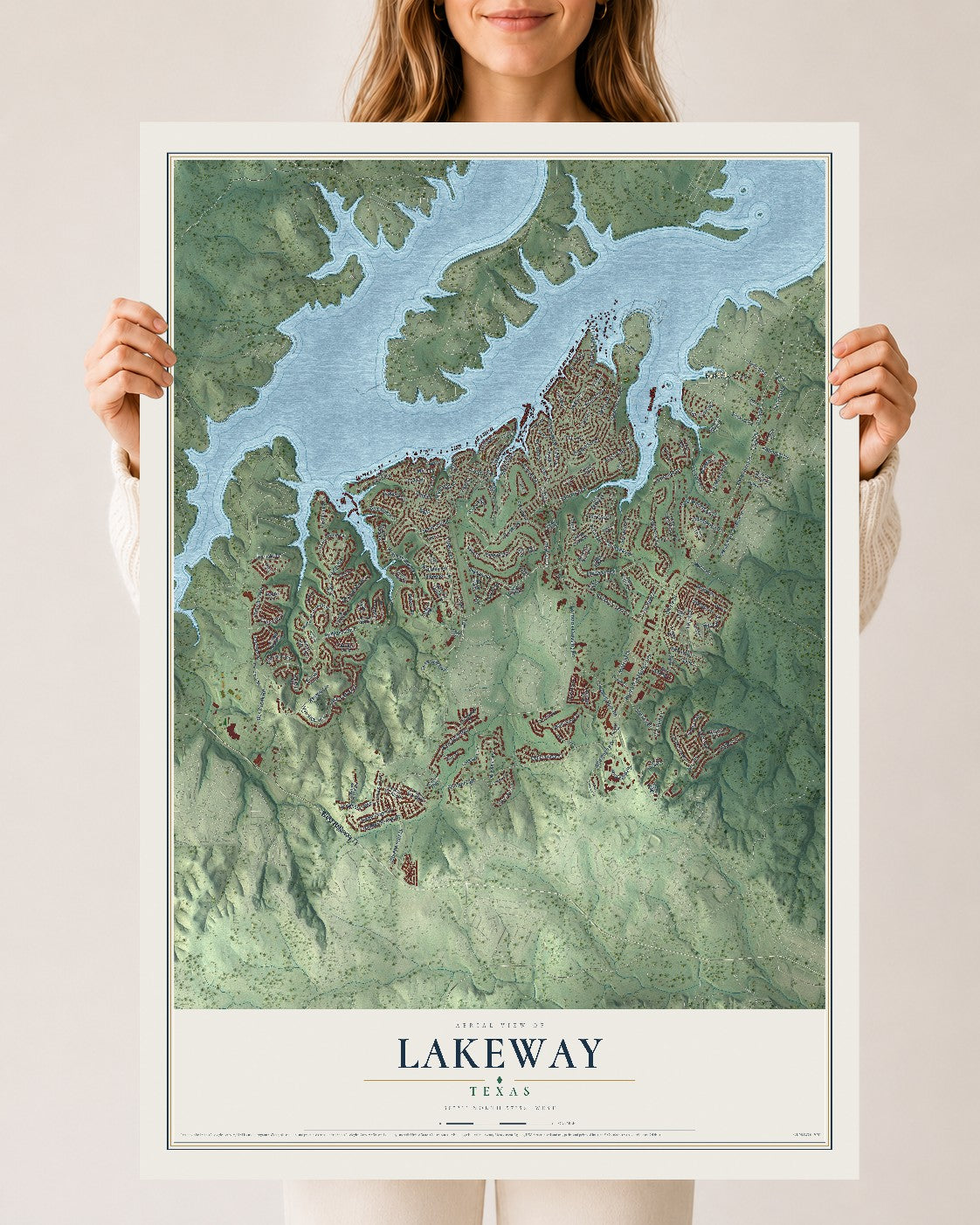 Map of Lakeway, Texas, 24 x 36 inch unframed archival matte print