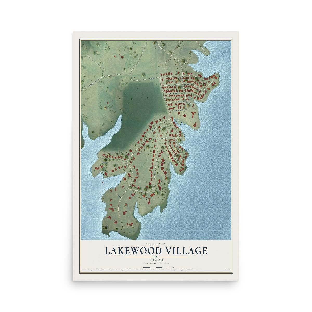 Map of Lakewood Village, Texas, 12 x 18 inch unframed archival matte print