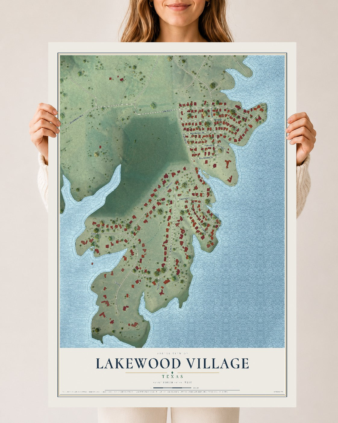 Map of Lakewood Village, Texas, 24 x 36 inch unframed archival matte print