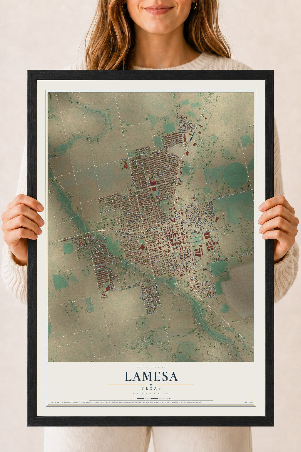 Map of Lamesa, Texas, 18 x 24 inch print in a black wood frame