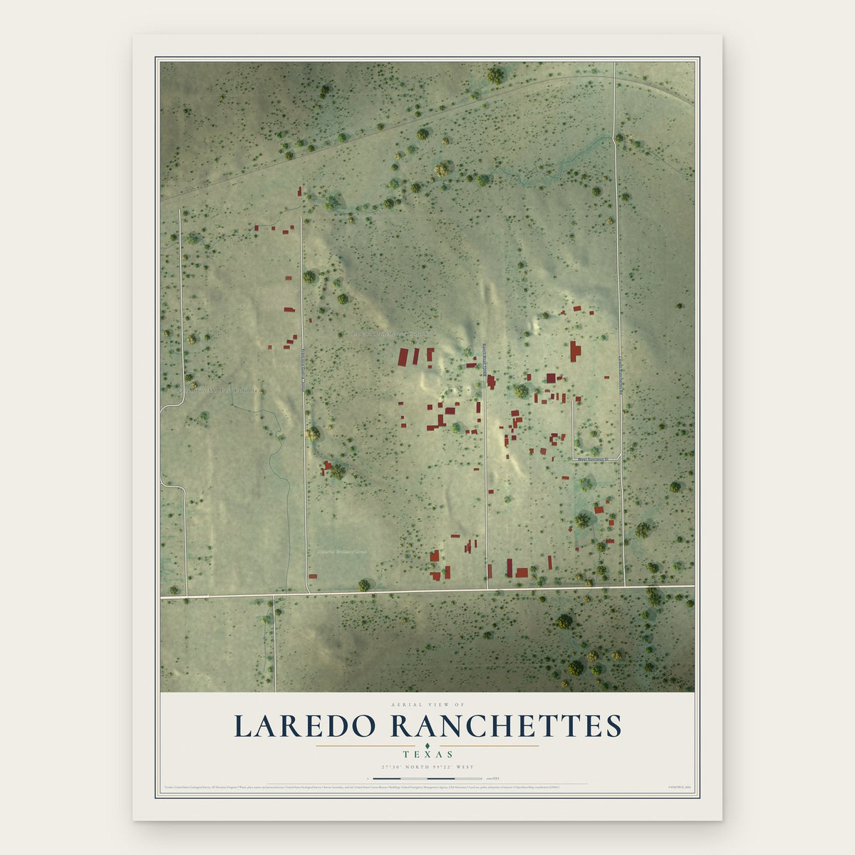 Laredo Ranchettes, Texas map print, the full design