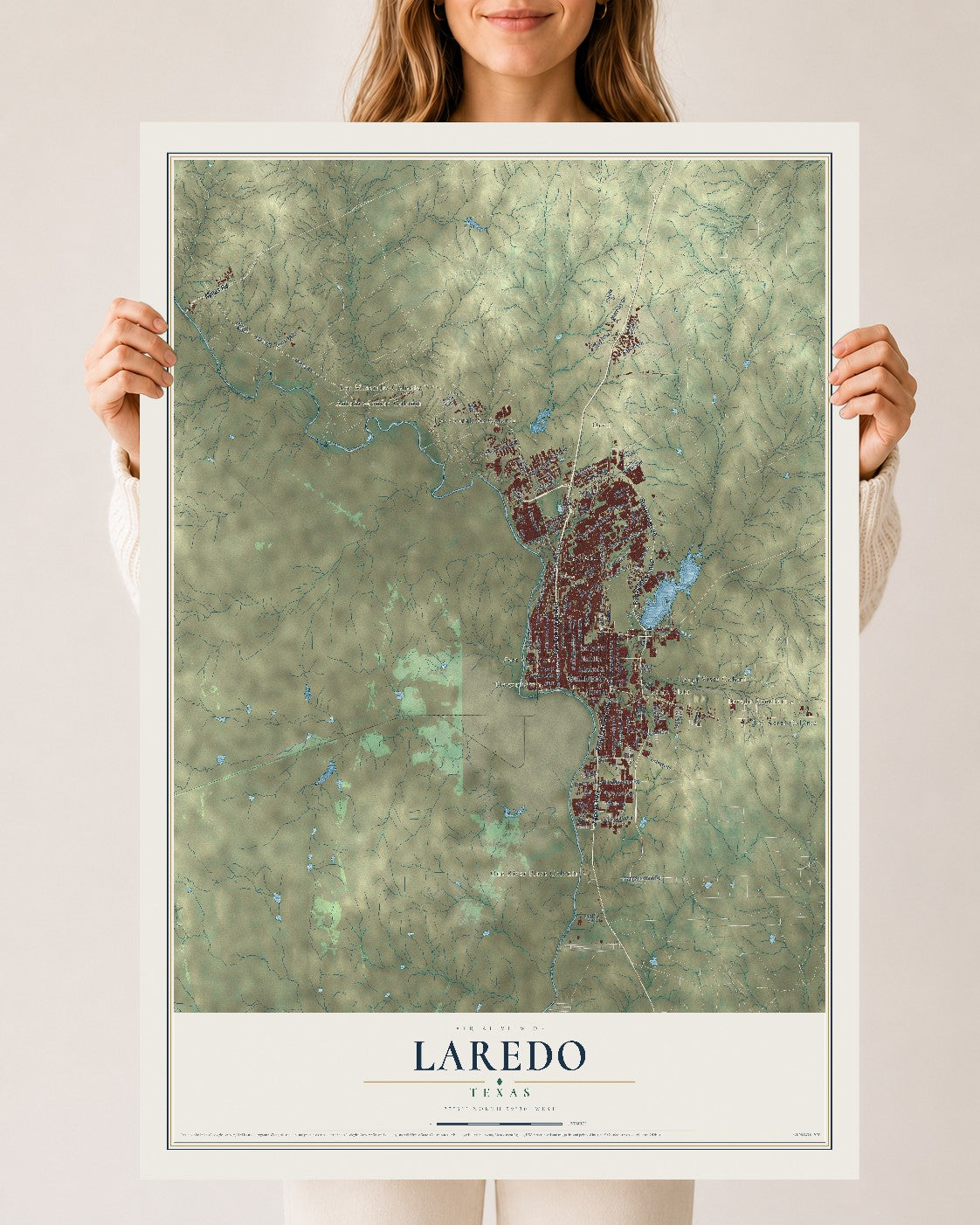 Map of Laredo, Texas, 24 x 36 inch unframed archival matte print
