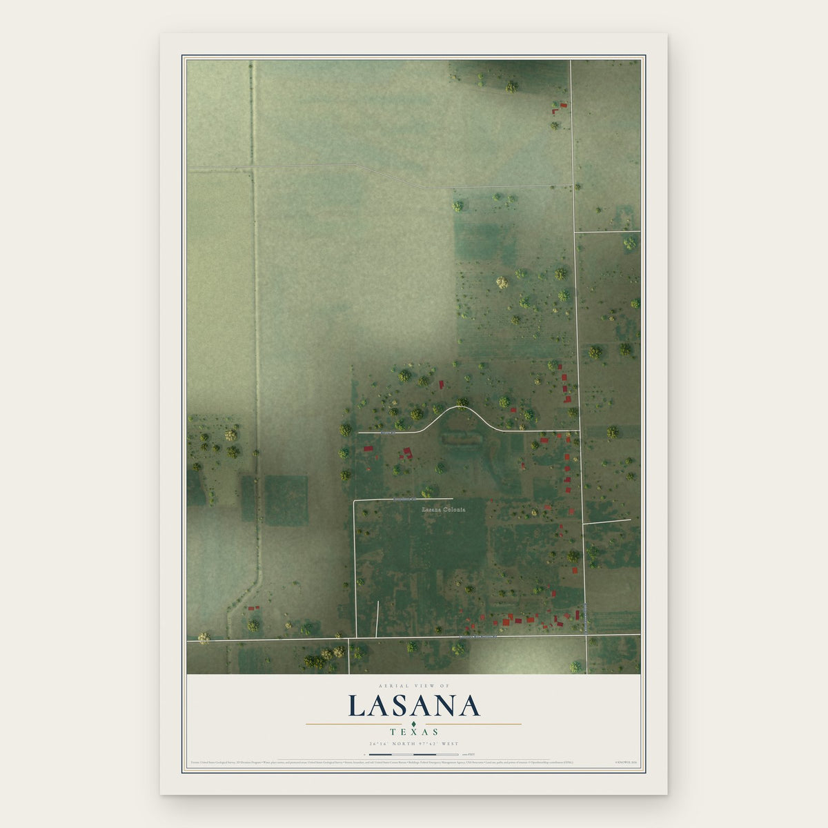 Lasana, Texas map print, the full design