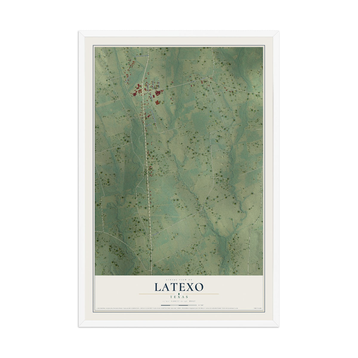 Map of Latexo, Texas, 12 x 18 inch print in a white wood frame