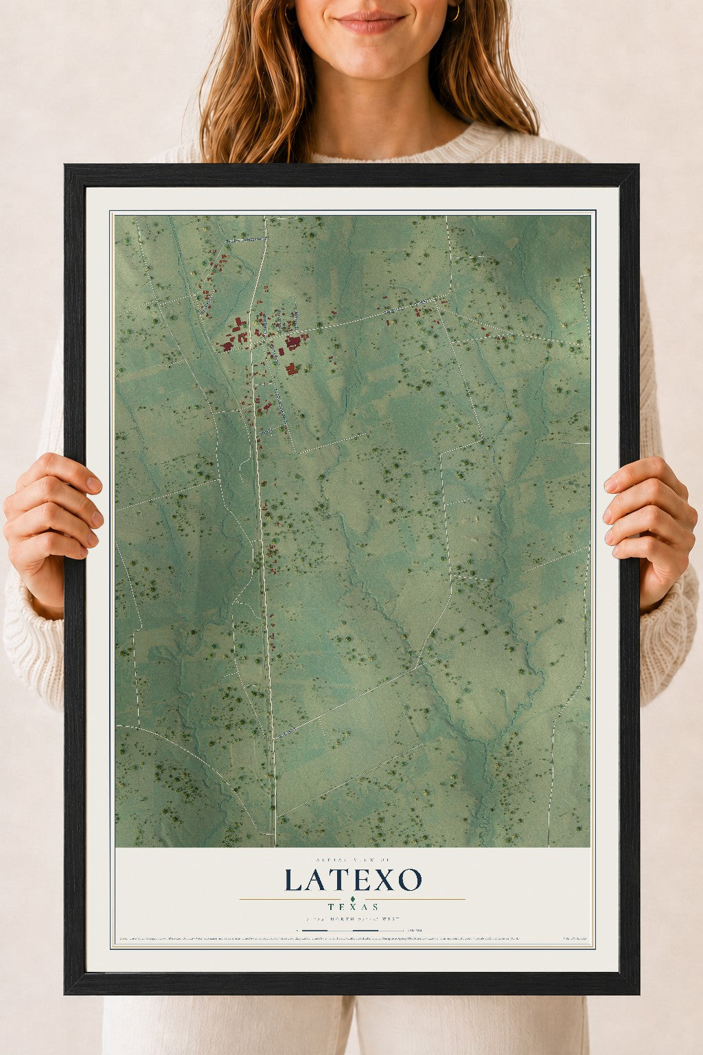 Map of Latexo, Texas, 18 x 24 inch print in a black wood frame
