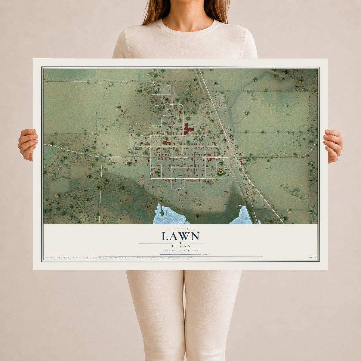 Map of Lawn, Texas, 24 x 36 inch unframed archival matte print