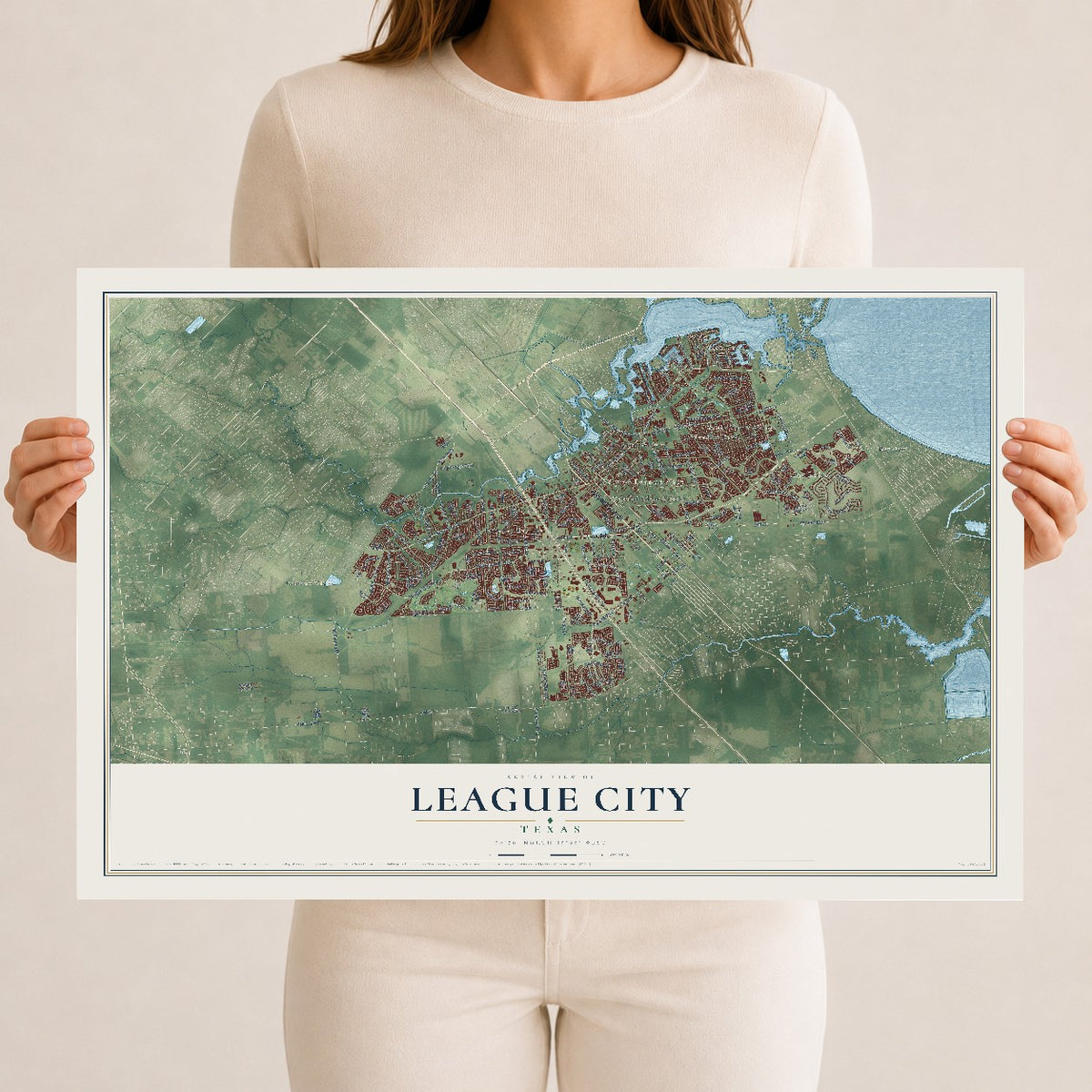 Map of League City, Texas, 12 x 18 inch unframed archival matte print