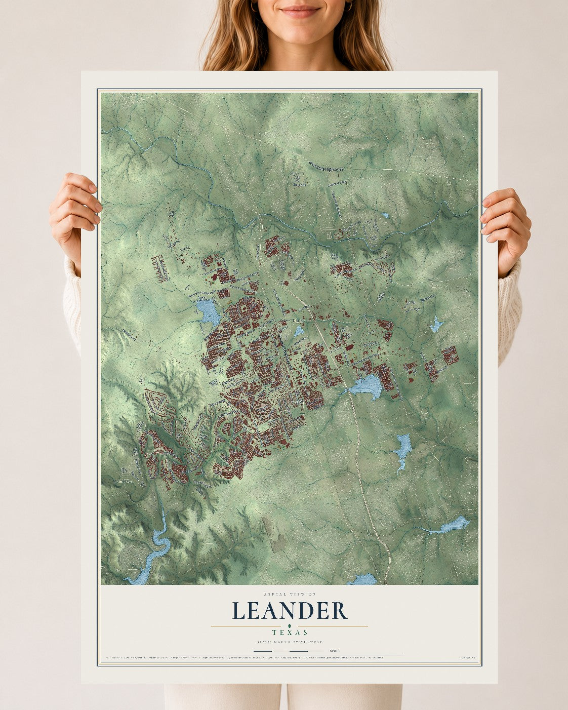 Map of Leander, Texas, 24 x 36 inch unframed archival matte print