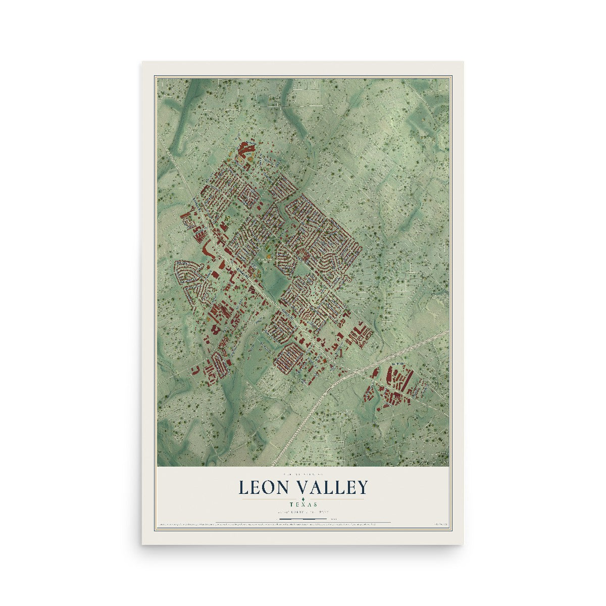 Map of Leon Valley, Texas, 12 x 18 inch unframed archival matte print