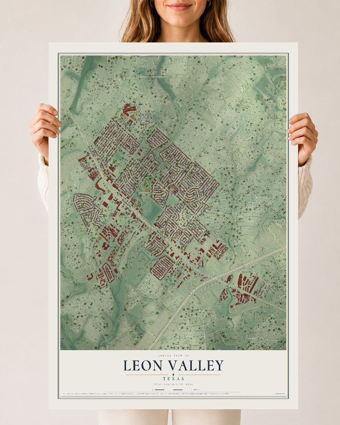 Map of Leon Valley, Texas, 24 x 36 inch unframed archival matte print