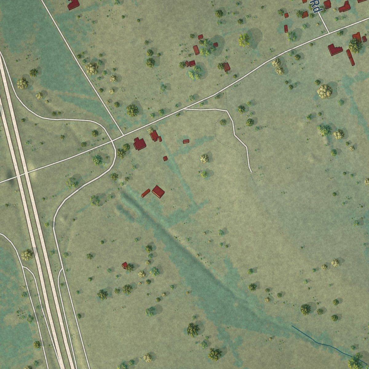 Close-up of the map of Leona, Texas print showing street and building detail