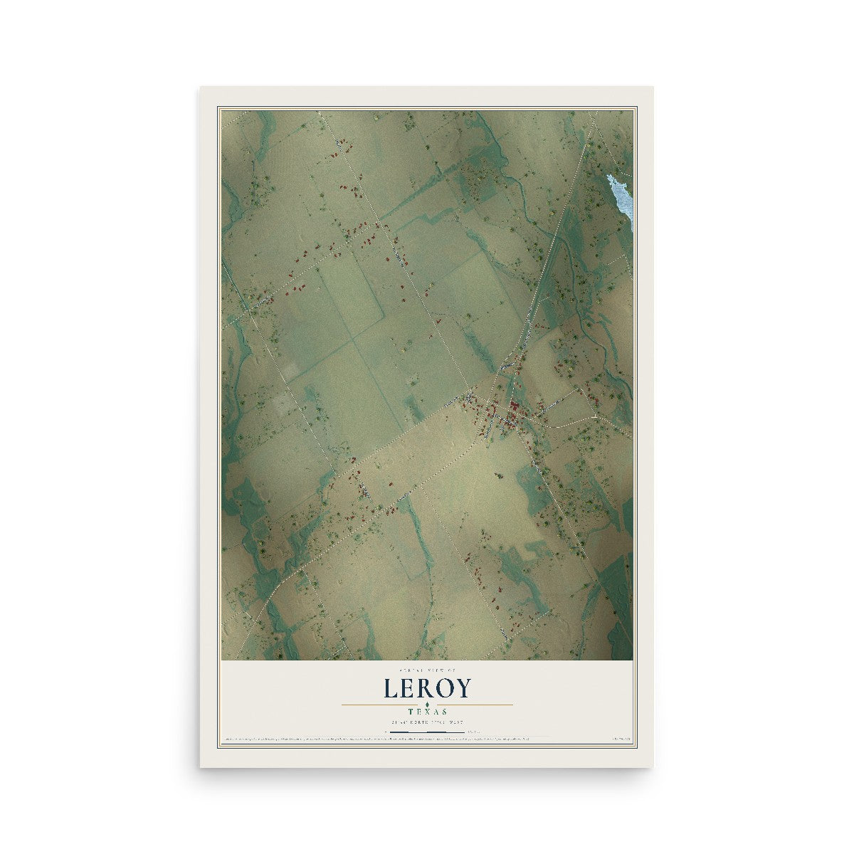 Map of Leroy, Texas, 12 x 18 inch unframed archival matte print