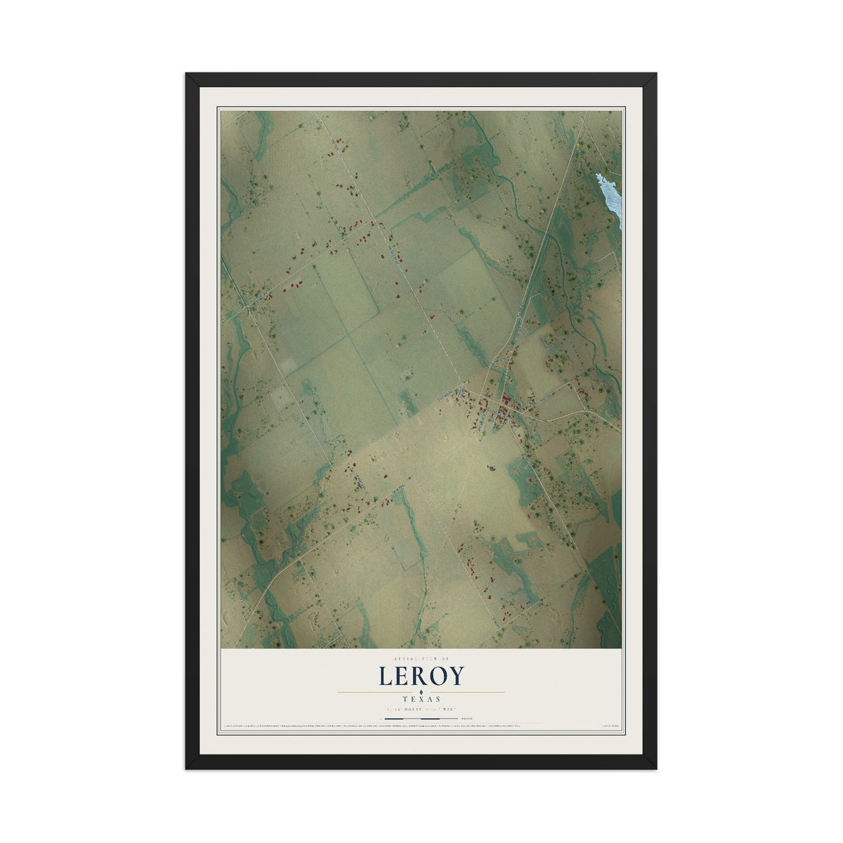 Map of Leroy, Texas, 12 x 18 inch print in a black wood frame