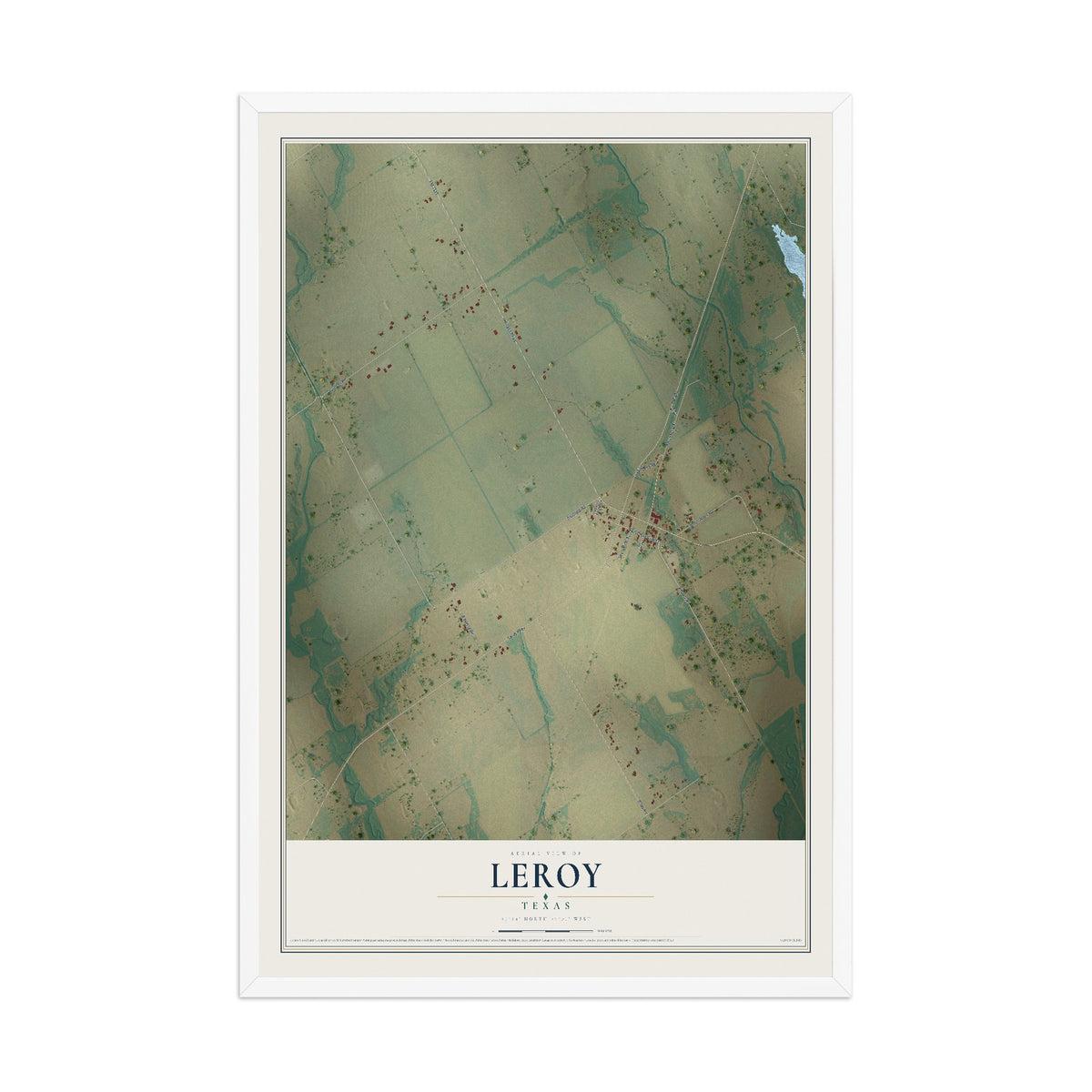 Map of Leroy, Texas, 12 x 18 inch print in a white wood frame