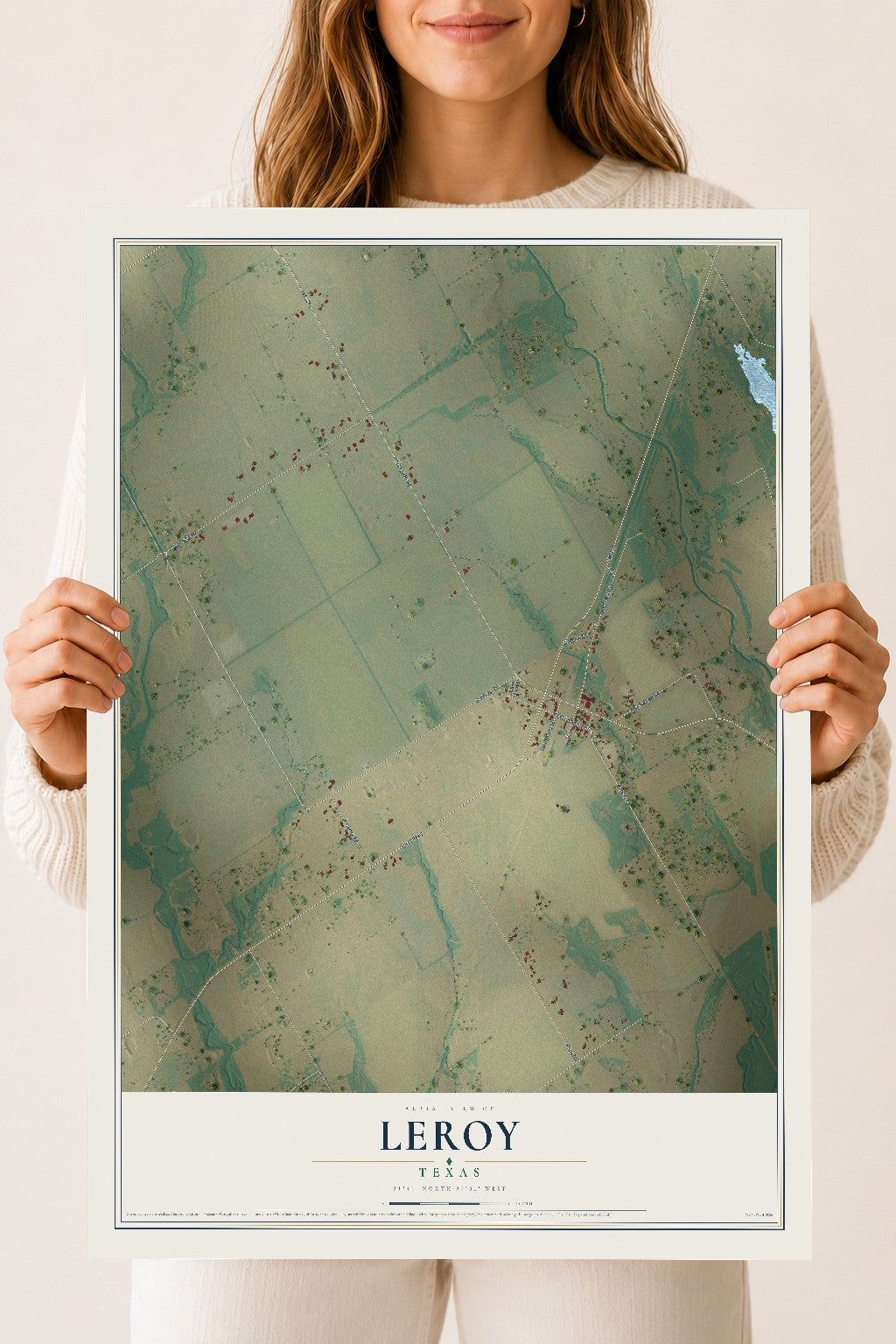 Map of Leroy, Texas, 18 x 24 inch unframed archival matte print