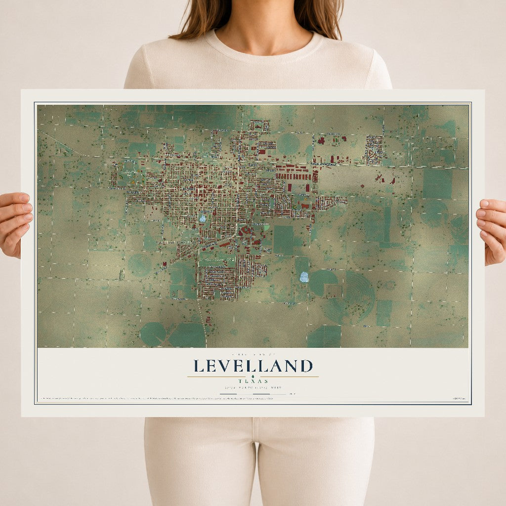 Map of Levelland, Texas, 18 x 24 inch unframed archival matte print
