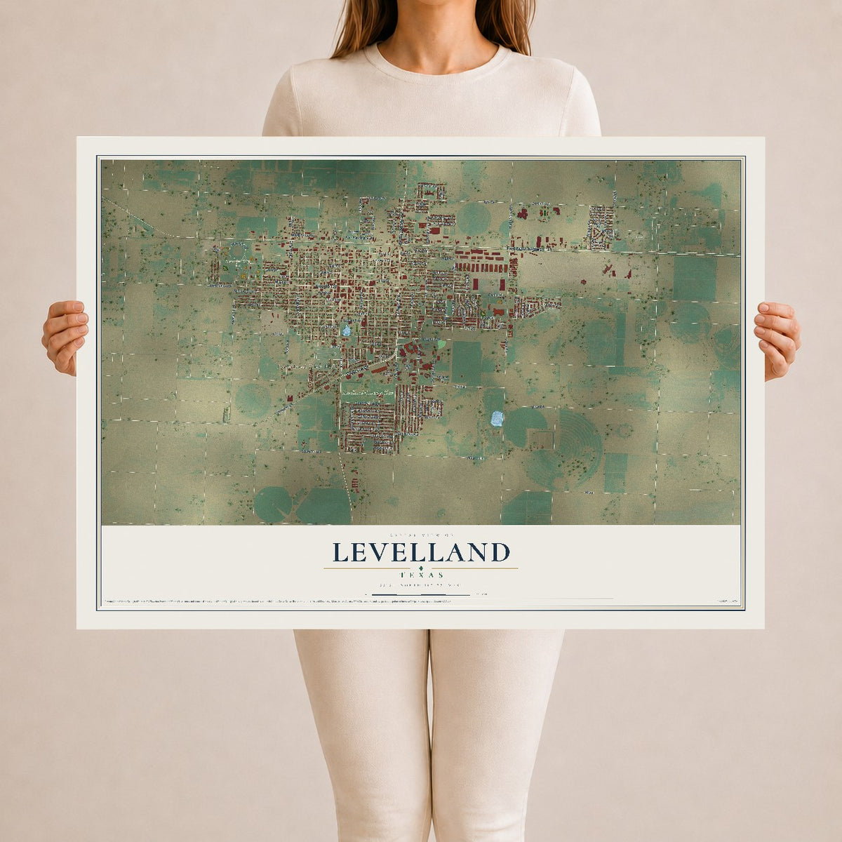 Map of Levelland, Texas, 24 x 36 inch unframed archival matte print