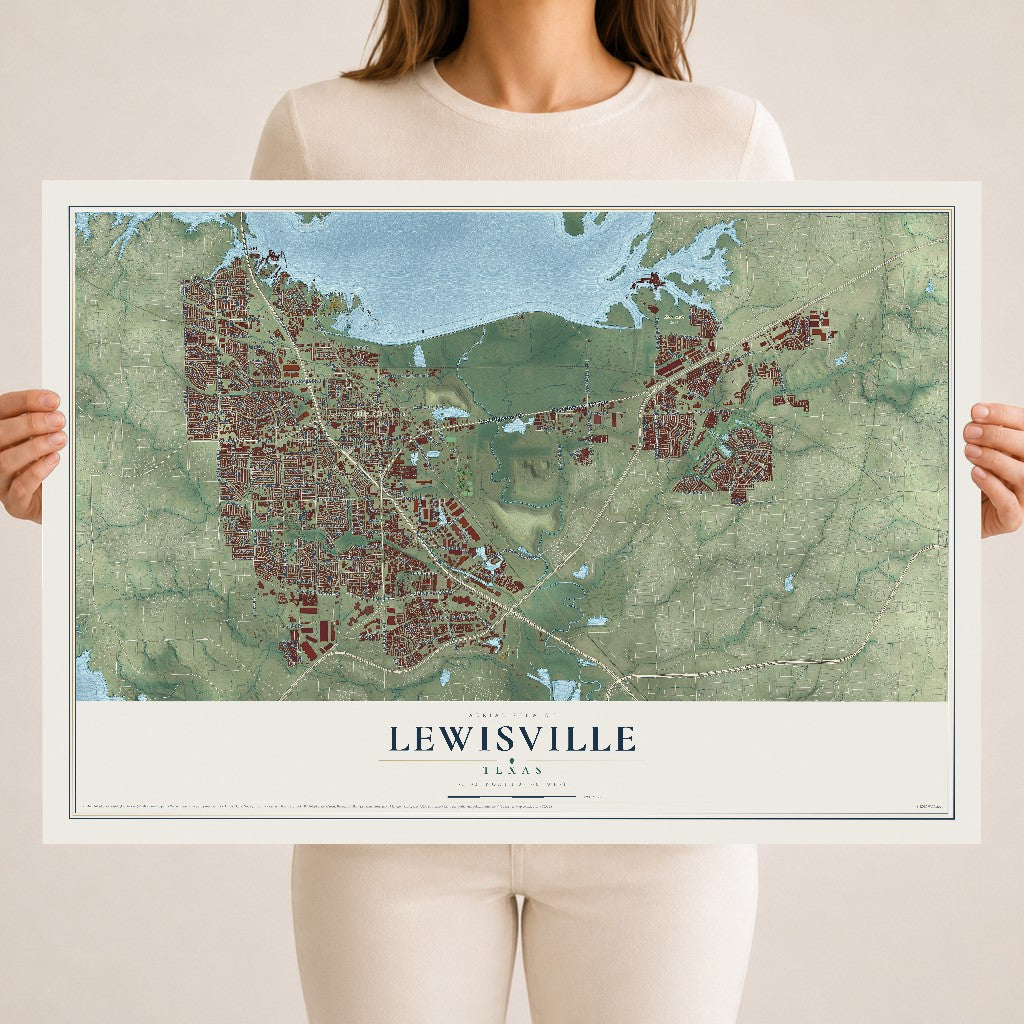 Map of Lewisville, Texas, 18 x 24 inch unframed archival matte print