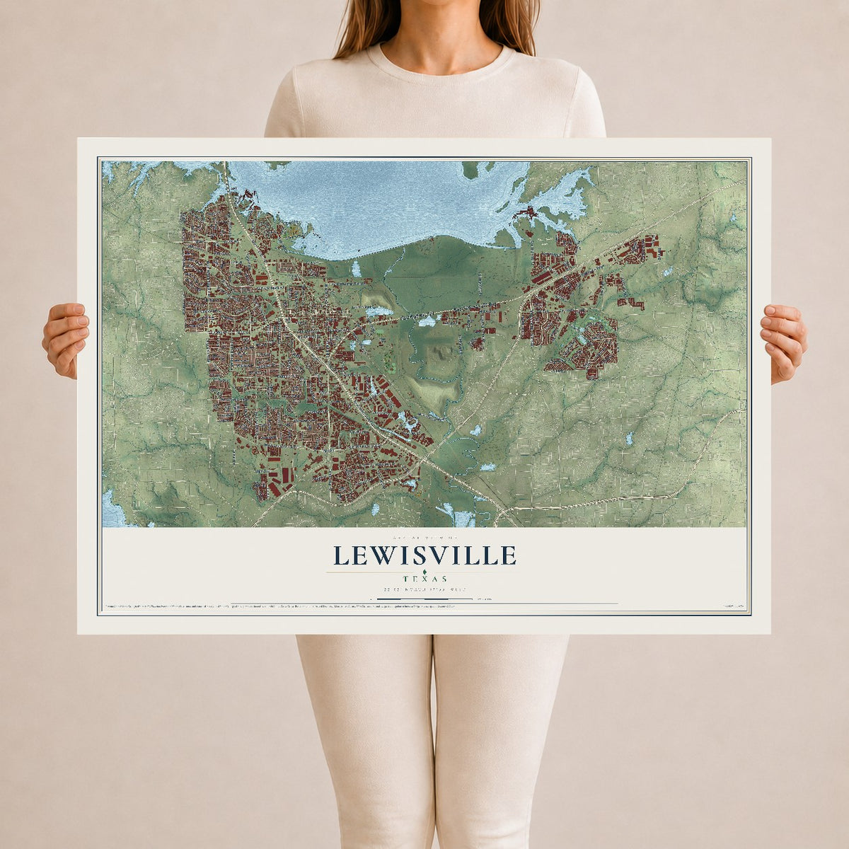 Map of Lewisville, Texas, 24 x 36 inch unframed archival matte print