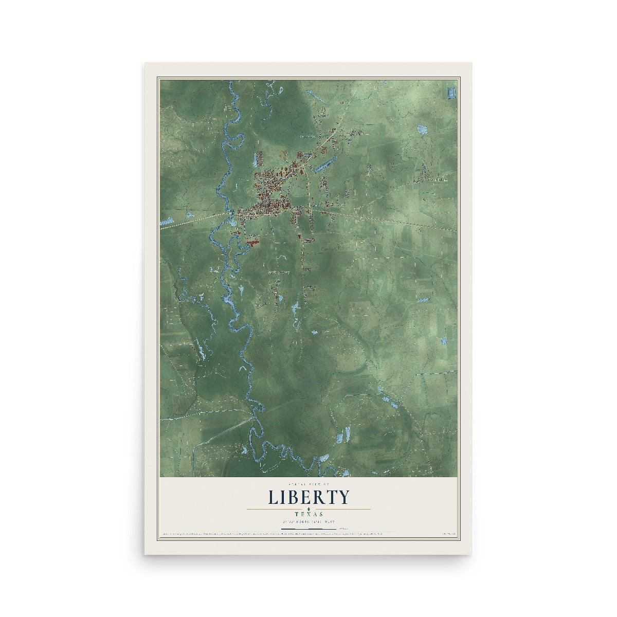 Map of Liberty, Texas, 12 x 18 inch unframed archival matte print