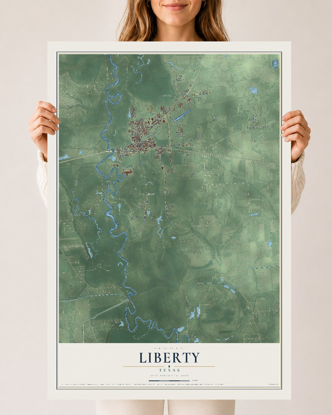 Map of Liberty, Texas, 24 x 36 inch unframed archival matte print