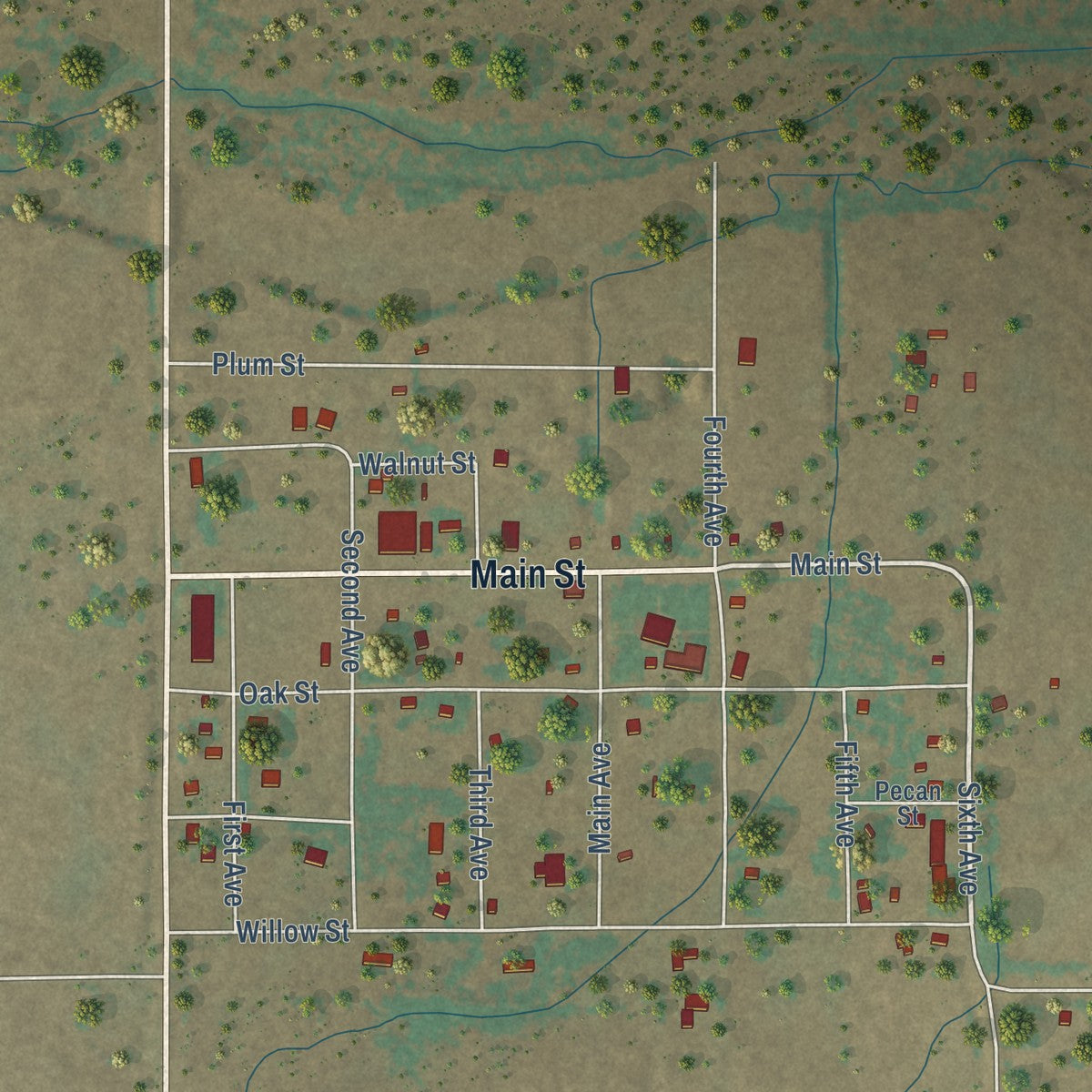 Close-up of the map of Lipscomb, Texas print showing street and building detail