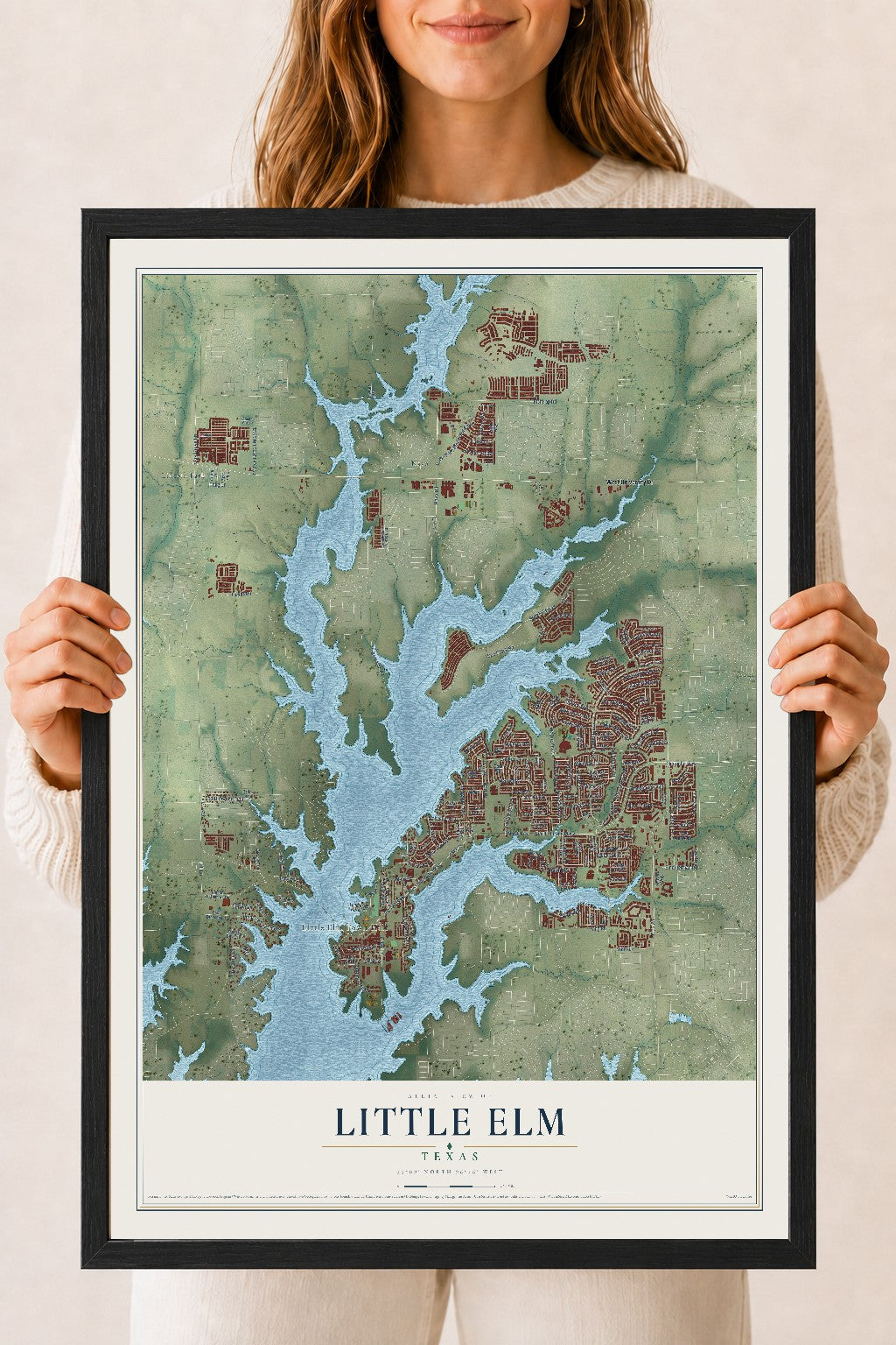 Map of Little Elm, Texas, 18 x 24 inch print in a black wood frame