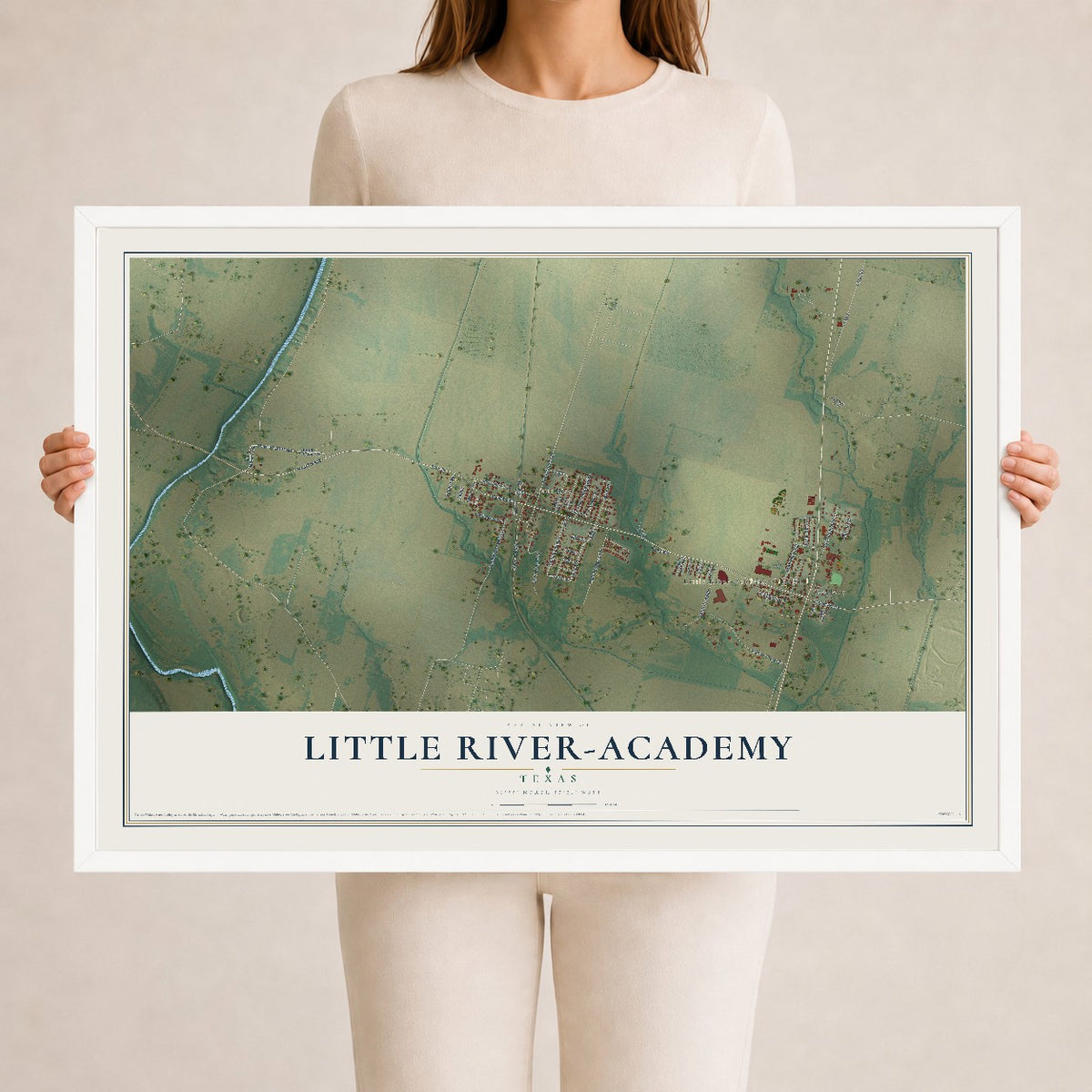 Map of Little River-Academy, Texas, 24 x 36 inch print in a white wood frame