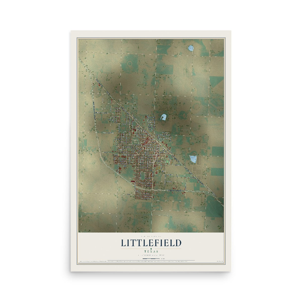 Map of Littlefield, Texas, 12 x 18 inch unframed archival matte print