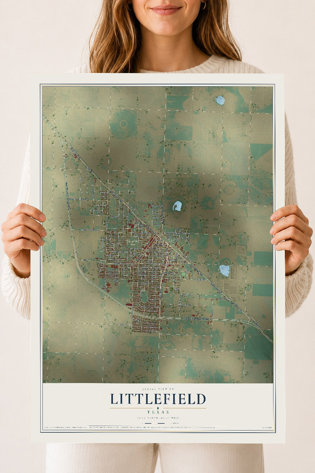 Map of Littlefield, Texas, 18 x 24 inch unframed archival matte print